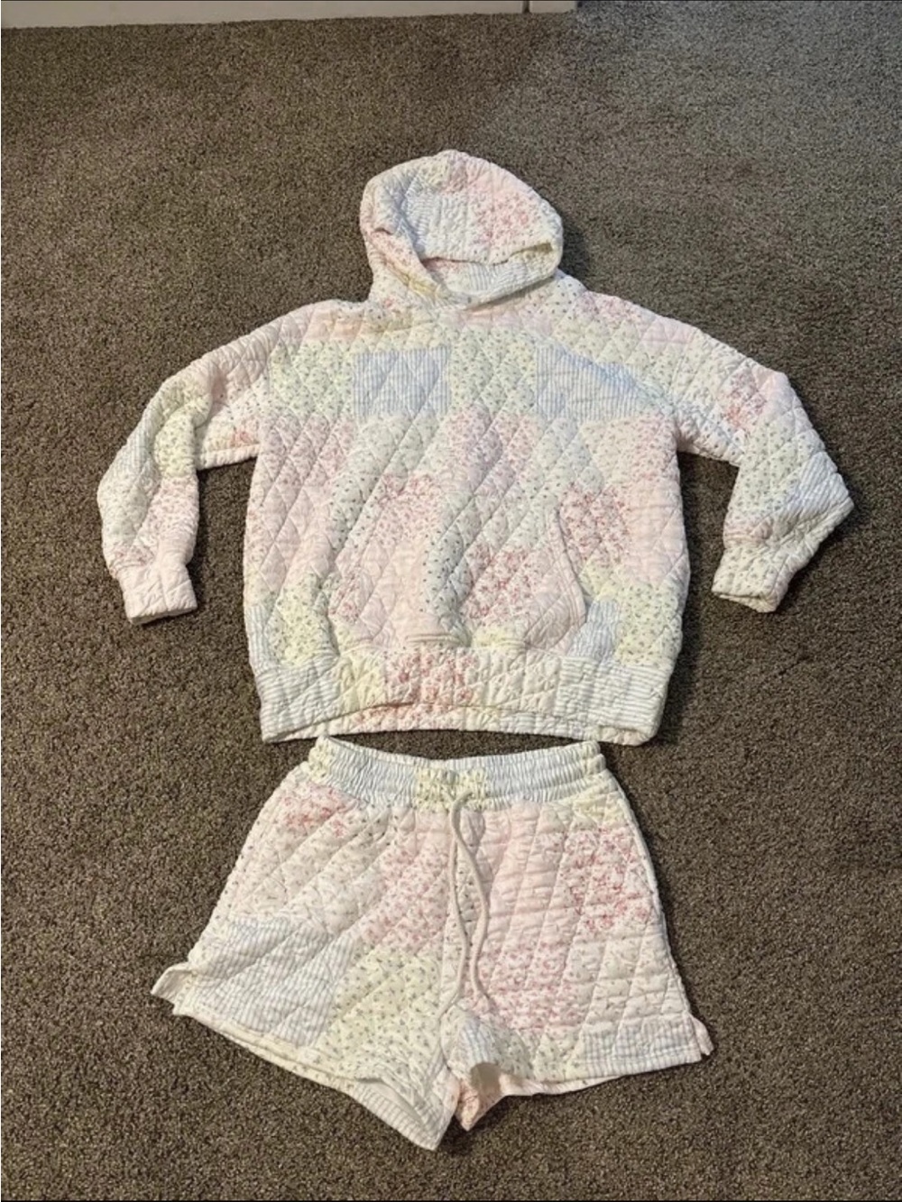 Quilted Hooded Set in Pastel Multi - Women’s Lounge Set